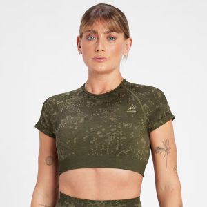 Women’s Adapt Seamless Pattern Crop Top – Olive Green