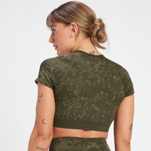 Women’s Adapt Seamless Pattern Crop Top – Olive Green