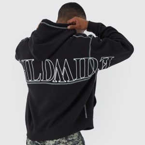 Oversized Boxy Doodle Graphic Puff Print Hoodie
