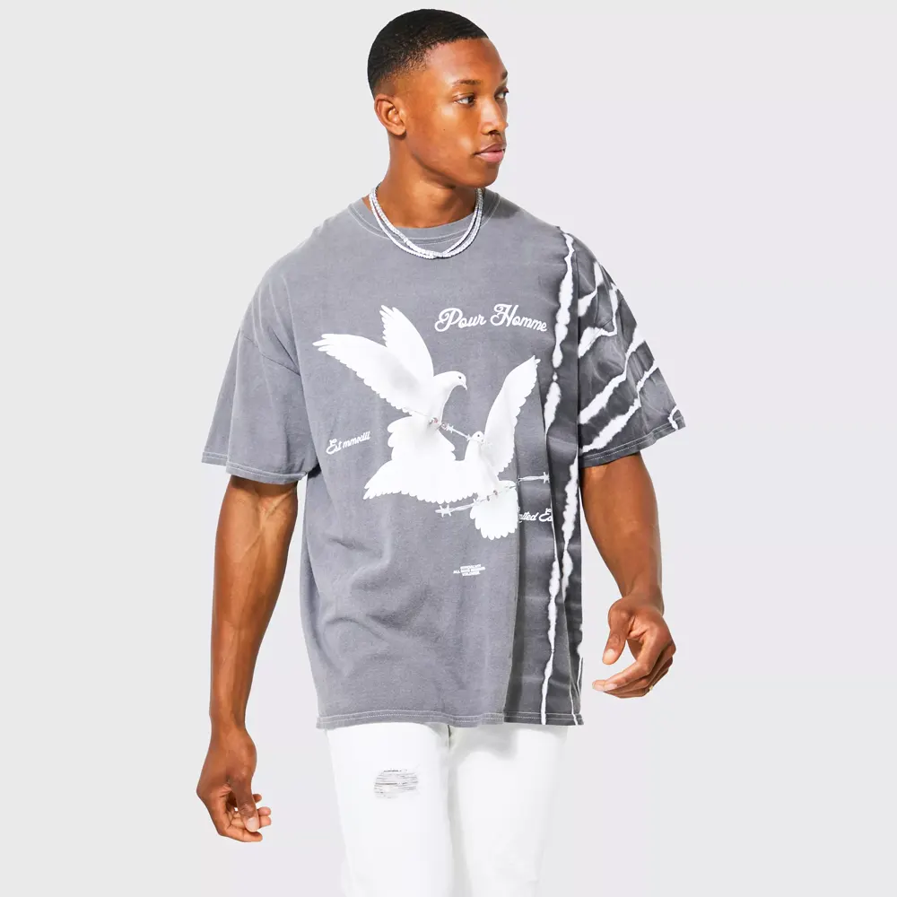 Oversized Extended Neck Over The Seam Gothic Back Print T-shirt